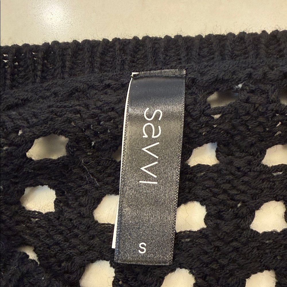 NWT Savvi Women’s Dana Crochet Knit Bell Sleeve Black Sweater Size S - Picture 4 of 9